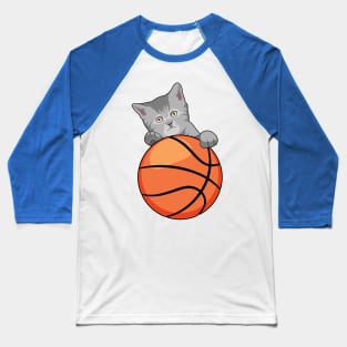 Cat with Basketball Baseball T-Shirt